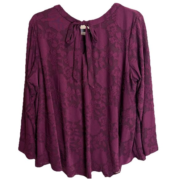 Susan Graver Burnout Jacquard Knit Top Vintage Wine 1X Petite Whimsygoth Romance - Picture 4 of 7